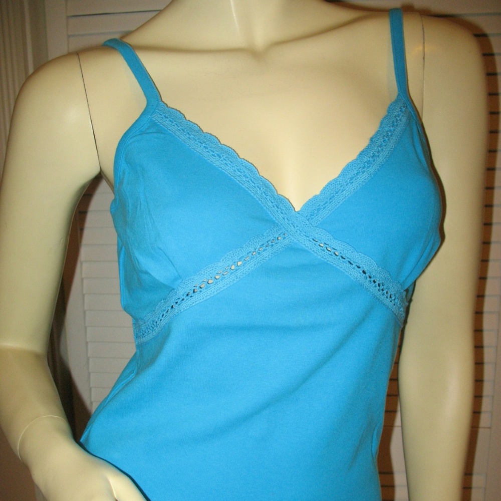 New Y2K 2000s Lace Tank Top Cami/Camisole Spaghetti V-Neck Blue Fairy Chic Femme - Picture 3 of 8